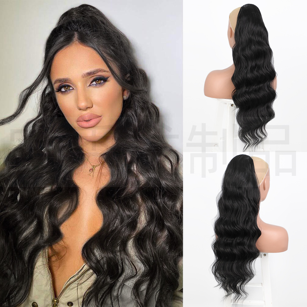 假发 欧美长卷发假发女抽绳接发马尾辫非洲大波浪化纤假发片马尾