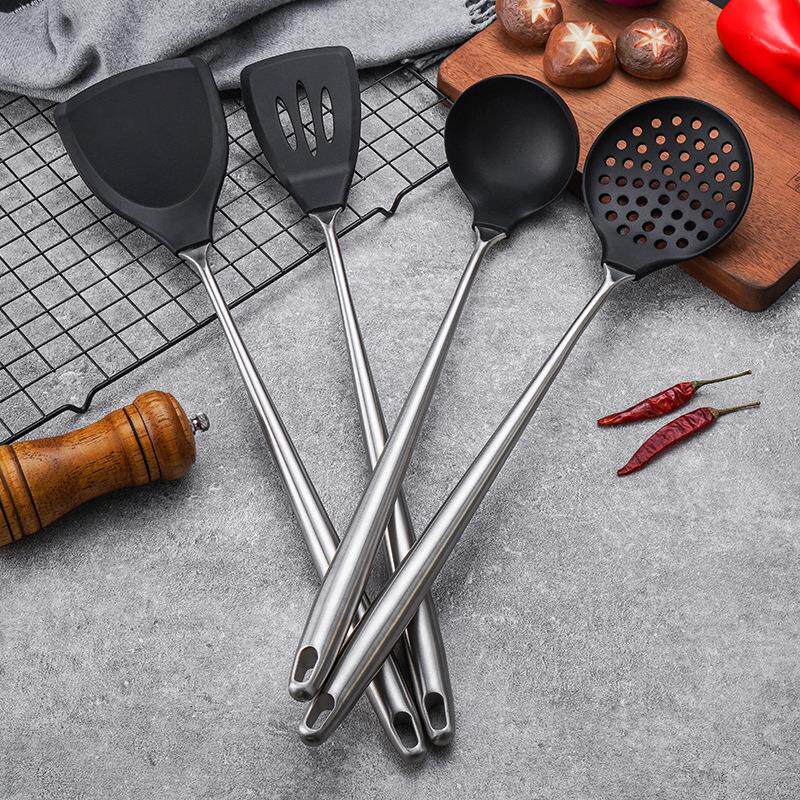 304不锈钢加长柄硅胶锅铲不粘锅炒铲汤勺漏勺煎铲厨房家用