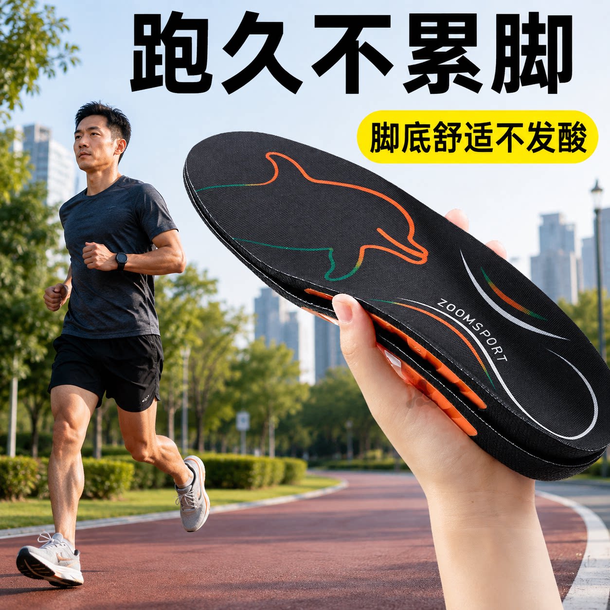 跑久不累脚鞋垫足弓支撑男款女跑鞋鞋垫运动气垫减震跑步专用慢跑