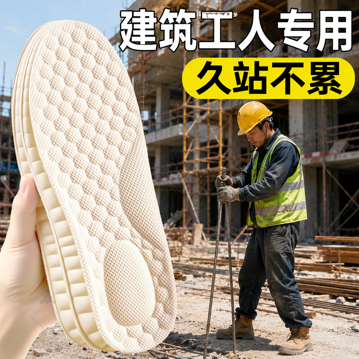 建筑工人专用鞋垫男久站不累软底