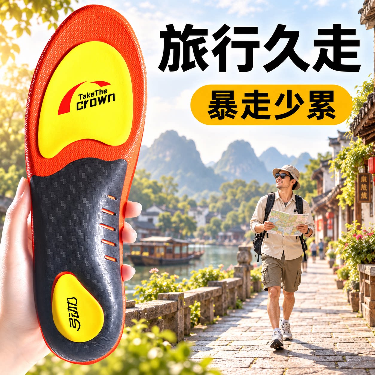 户外徒步登山鞋垫足弓支撑防滑