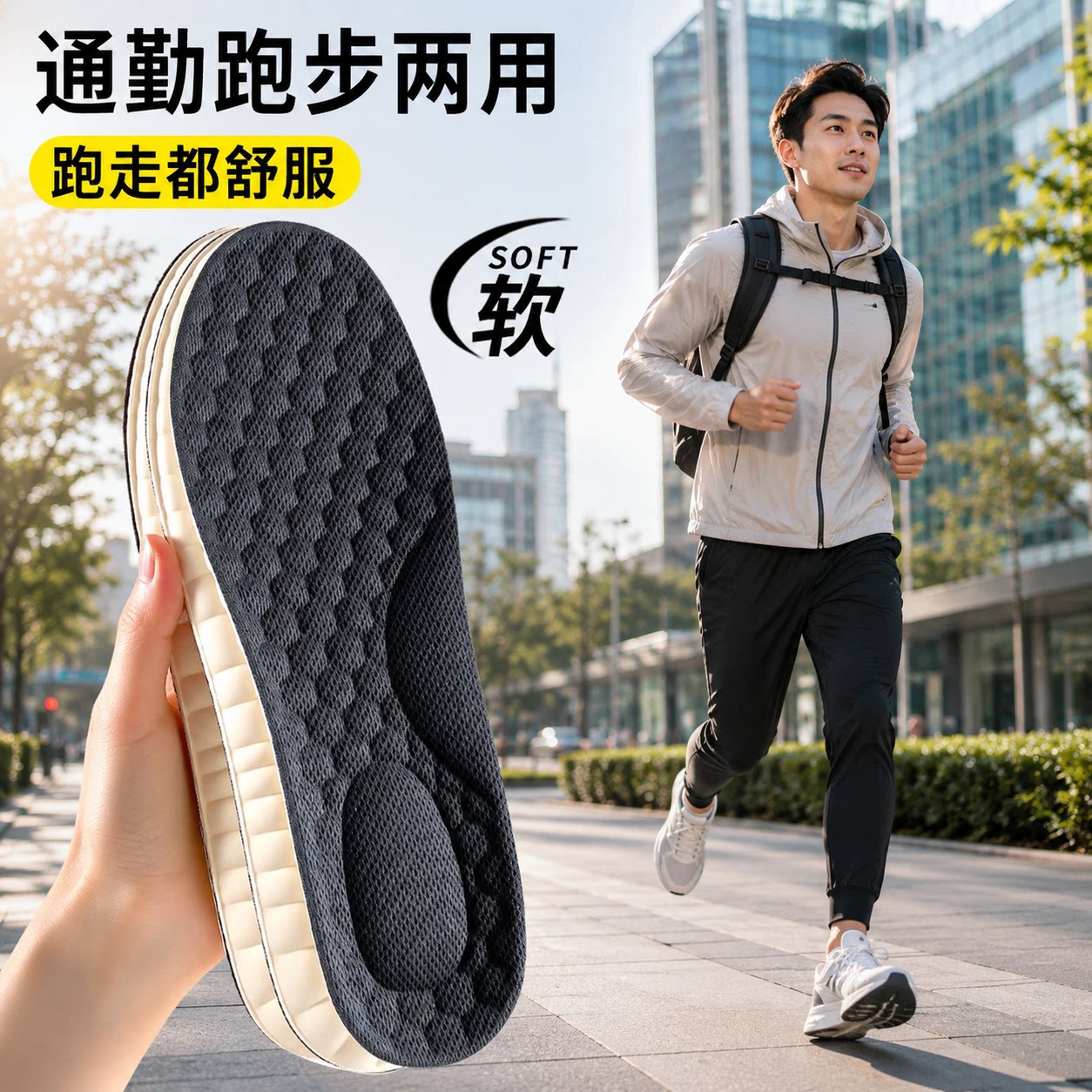 通勤跑步专用鞋垫男款女跑鞋足弓支撑运动气垫减震跑步专用慢跑