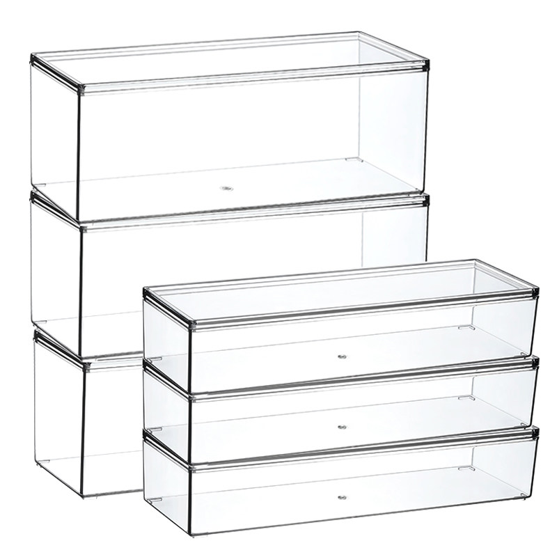 厂家桌面收纳盒透明窄长带盖化妆品护肤品眉笔刷镜柜洗脸巾棉签口