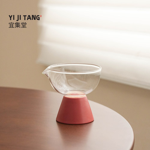 宜集堂小碗喜庆风公道杯分茶器高足红色泡茶器家用陶瓷耐热玻璃