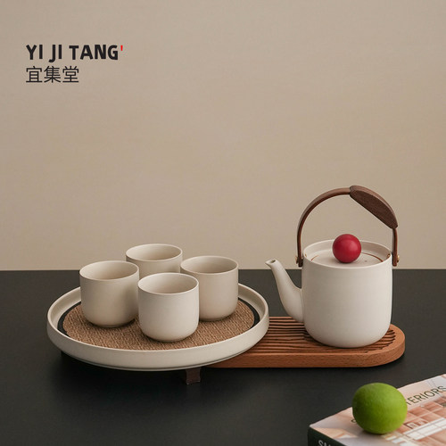 宜集堂Qusong中古风整套茶具套装家用客厅大号提梁泡茶壶茶杯茶盘