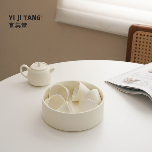 宜集堂立奶油风建水茶洗缸陶瓷家用杯洗纯色简约洗杯子缸茶道配件