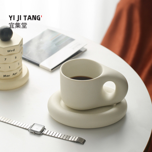 宜集堂INS奶油胖手柄奶fufu咖啡杯高级感陶瓷马克杯小众水杯家用