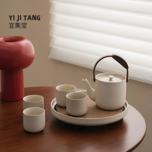 宜集堂Teasong中古风水具陶瓷提梁泡茶壶茶具套装家用一壶四杯