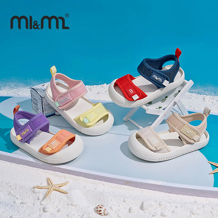m1m2西班牙童鞋夏季新款男女童包头凉鞋儿童校园拼色凉鞋软底防滑
