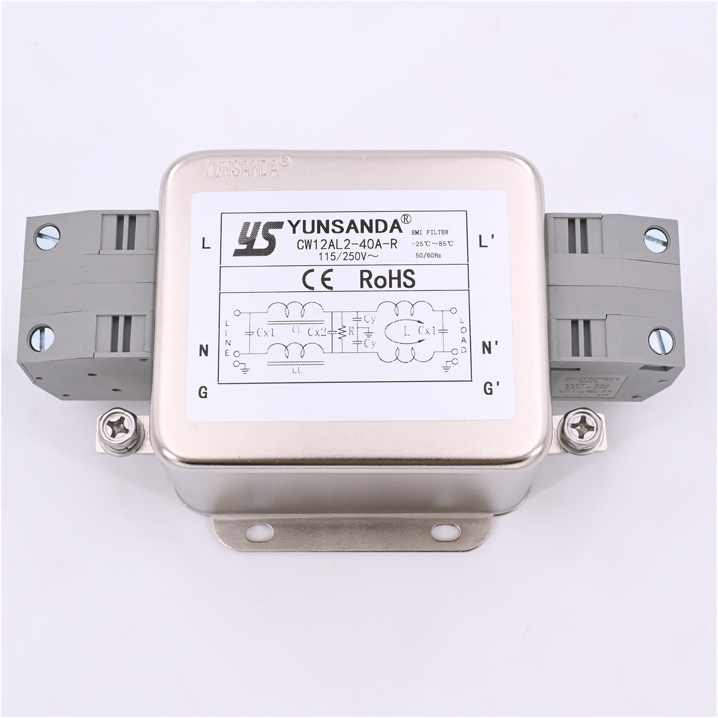 YUNSANDA电源滤波器CW12AL2-40A单相交流220V 40A50A60A70A80A85A