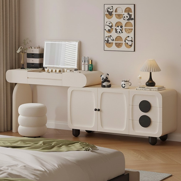 法式奶油风化妆台斗柜一体书桌