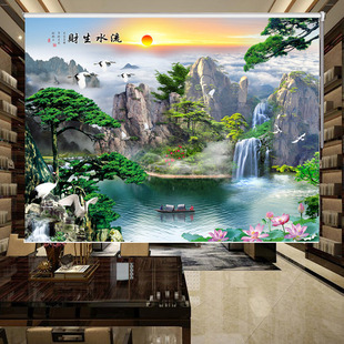 水墨风景挂画遮光布卷轴 定制山水画卷帘办公室客厅卧室窗帘手拉式