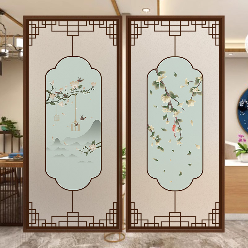 古风隔断玻璃贴膜中国风中式茶室书房推拉门屏风装饰磨砂贴画定制图片