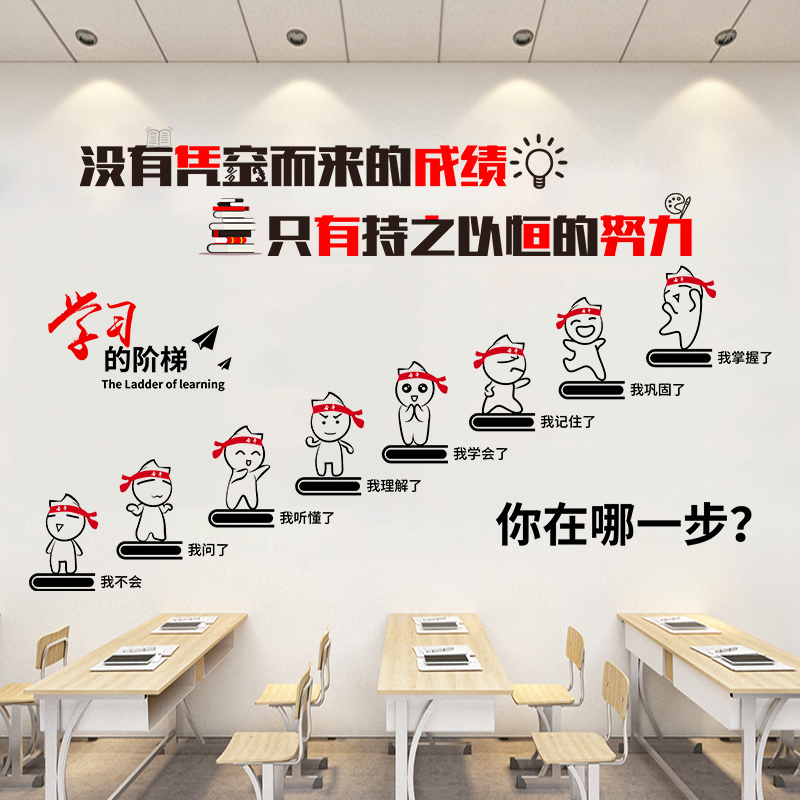 进步的阶梯班级文化墙励志贴纸激励学生学习文字标语教室装饰布置