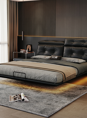 意式极简悬浮床多功能可调节真皮床头主卧高端大气软包双人储物床