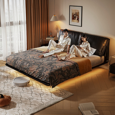 黑色床大象耳朵床现代轻奢高级感2026新款主卧大床头层牛皮双人床