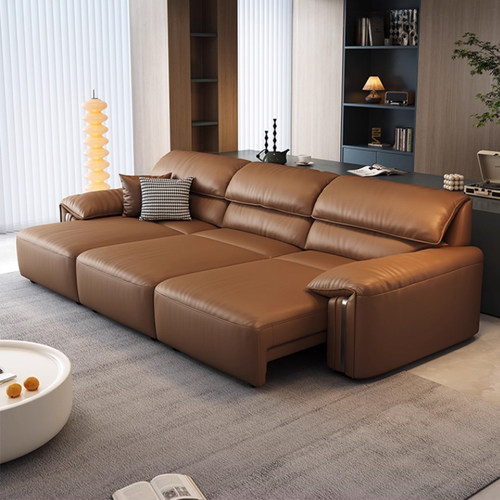 复古风客厅大象耳朵电动沙发床可伸缩电动沙发小户型直排真皮沙发