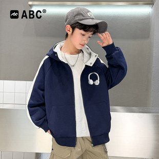 ABC男童春秋外套中大童拼色帅气连帽休闲装 男孩时髦上衣 2026新款