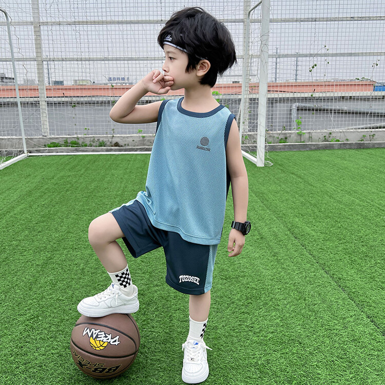 韩国男童夏季背心套装新款速干儿童篮球服运动无袖夏装网眼衣服潮