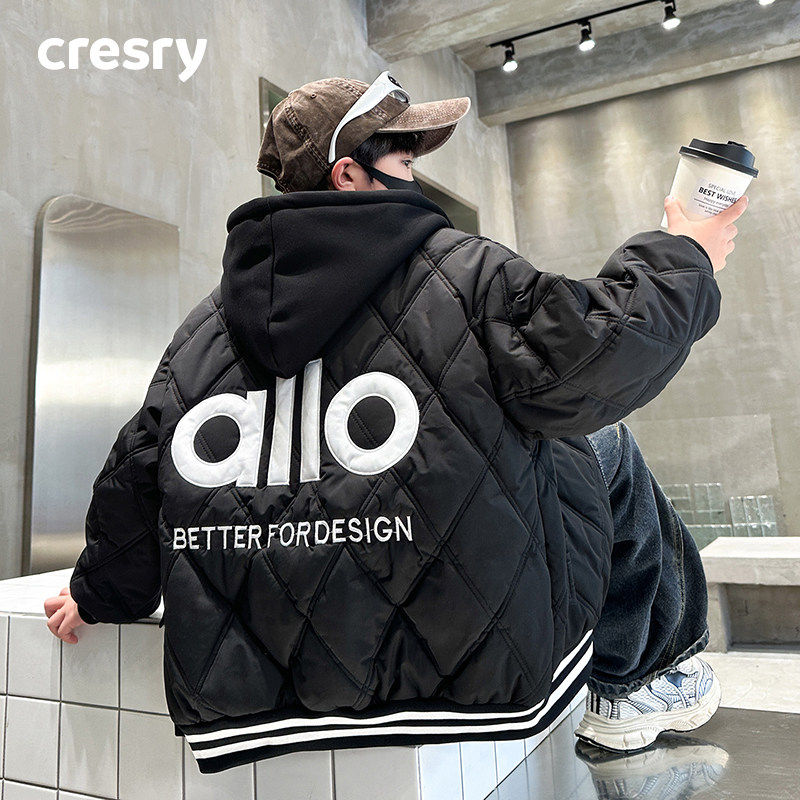 韩国CRESRY童装男童夹棉外套秋冬2025新款儿童冬装棉服连帽棒球服