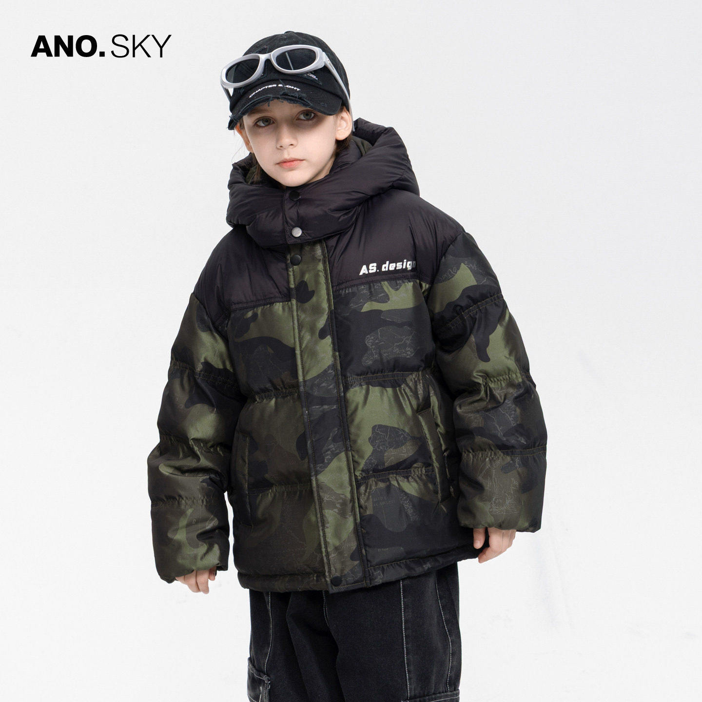 anothersky 男童冬季三防免洗羽绒服2025新款儿童撞色短款厚外套