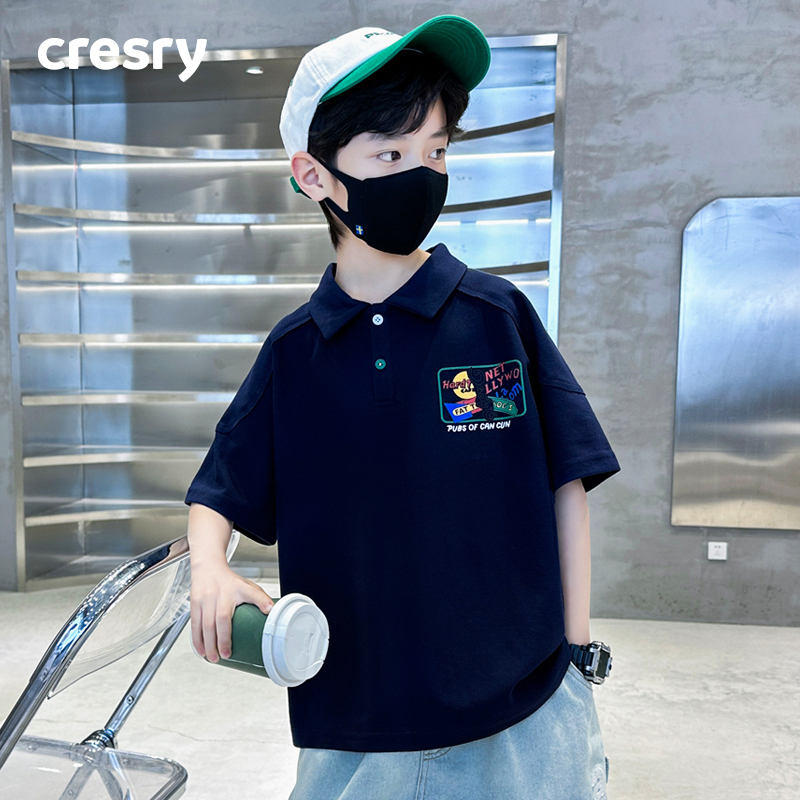 韩国CRESRY童装男童短袖t恤2025新款儿童夏季休闲上衣纯棉polo衫