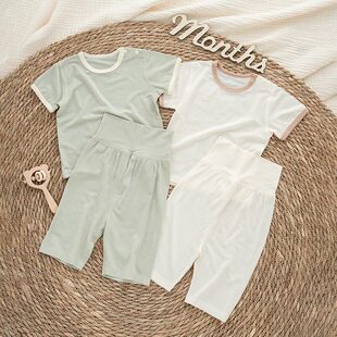 韩国Uamtor婴幼儿莫代尔夏季短袖套装宝宝a类护肚分体睡衣两件套