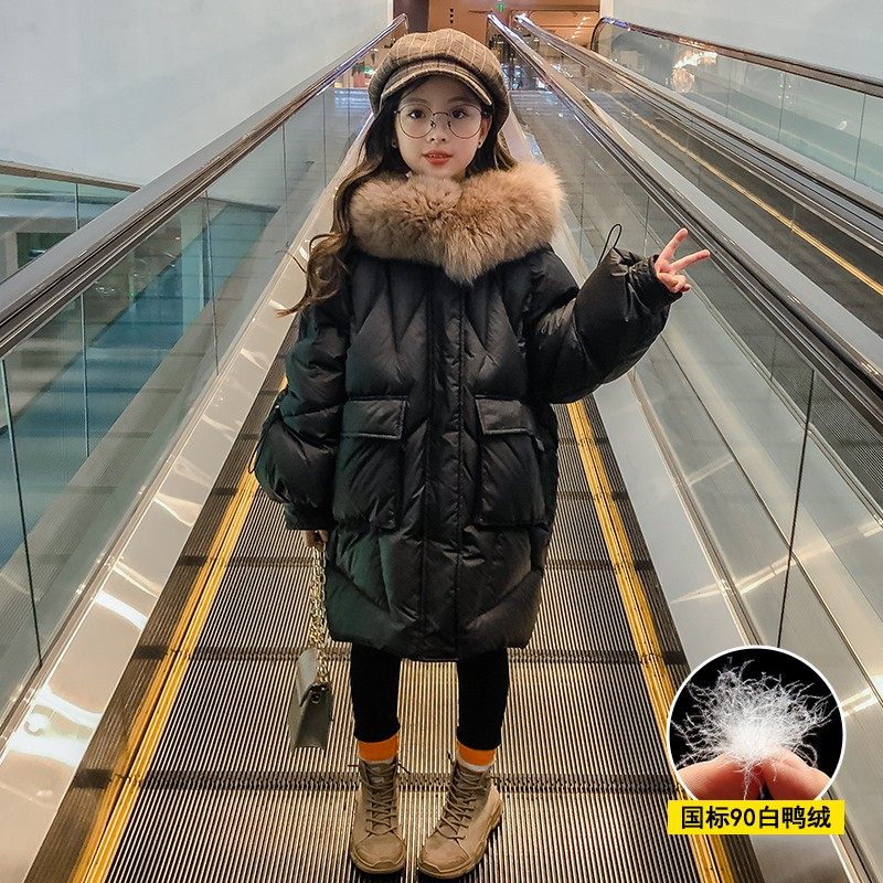 法国OIMG女童羽绒服冬季洋气初中生女孩儿童冬装女大童加厚中长款