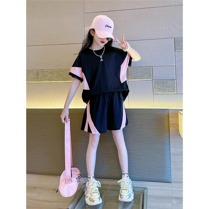 女童速干运动套装夏季2025新款洋气大儿童学生短袖短裤夏天两件套