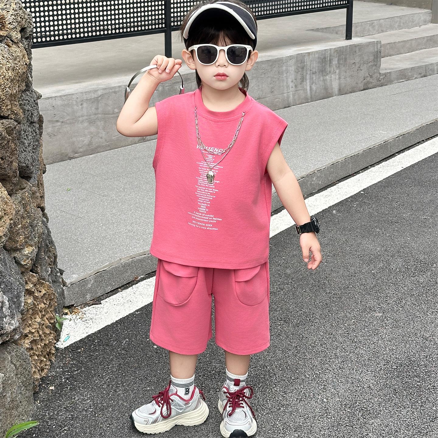 韩国男小童痞帅无袖套装夏季2025新款儿童背心短裤帅气时髦薄衣服