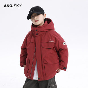 韩国AS品牌正品儿童冬装红色加厚羽绒服2025新款男童防寒工装外套