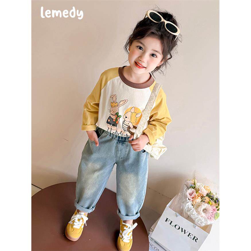 韩国Lemedy女童牛仔裤子春秋季2025新款儿童秋装女宝宝薄款老爹裤