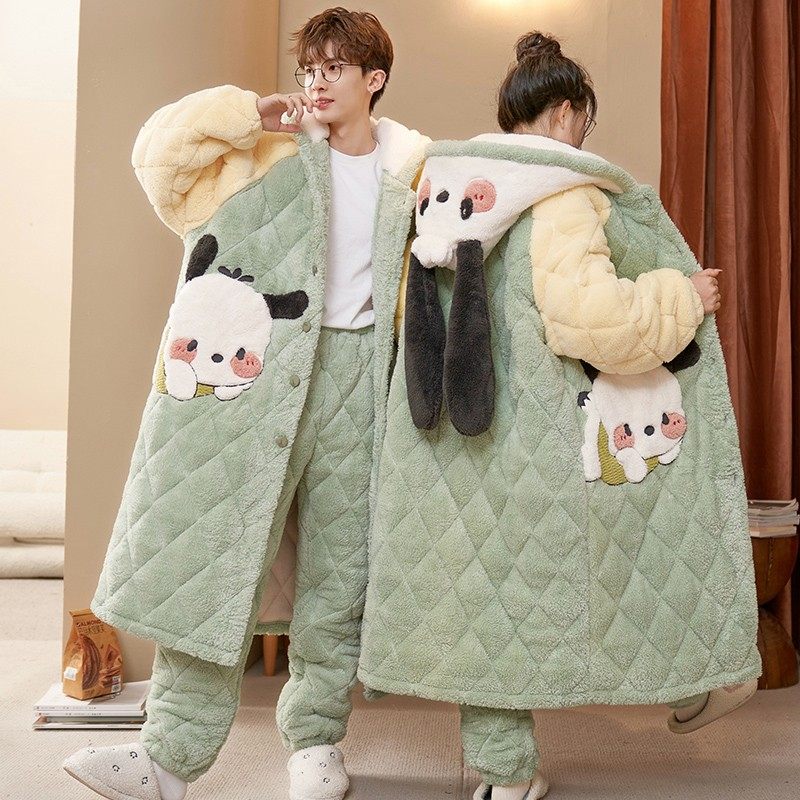 法国OIMG睡衣女冬季新款大码200斤珊瑚绒加厚三层夹棉保暖家居服