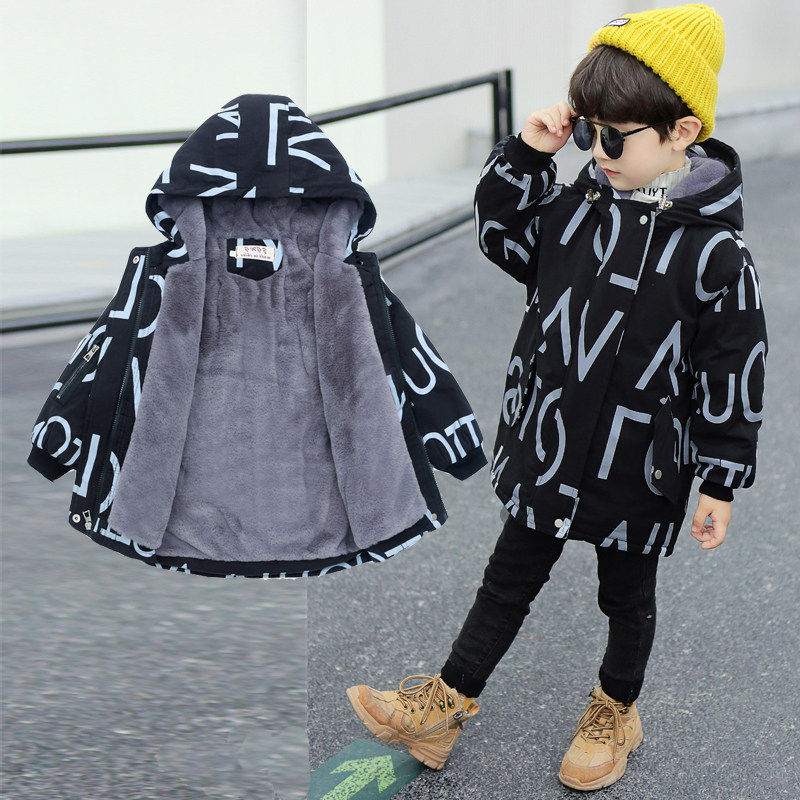 韩国男童冬季棉服中长款2025新款洋气炸街派克服儿童加绒加厚外套