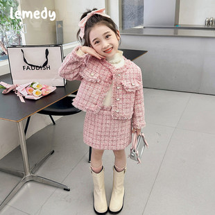韩国Lemedy女童套装裙春秋季2025新款儿童秋装小香风短裙子两件套
