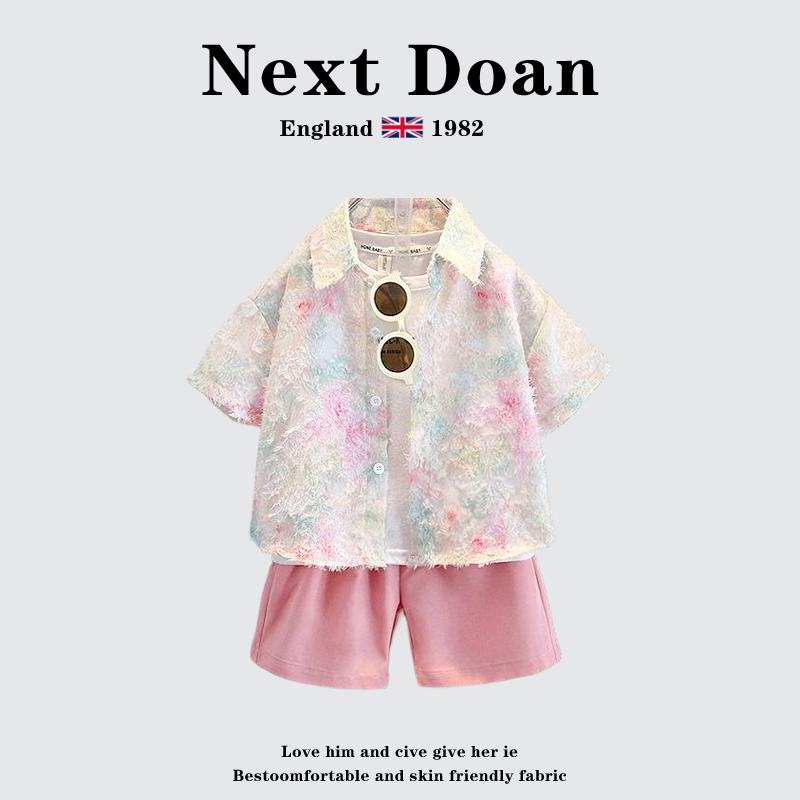 英国Next Doan儿童夏季小香风套装2025新款花衬衫男童三件套衣服