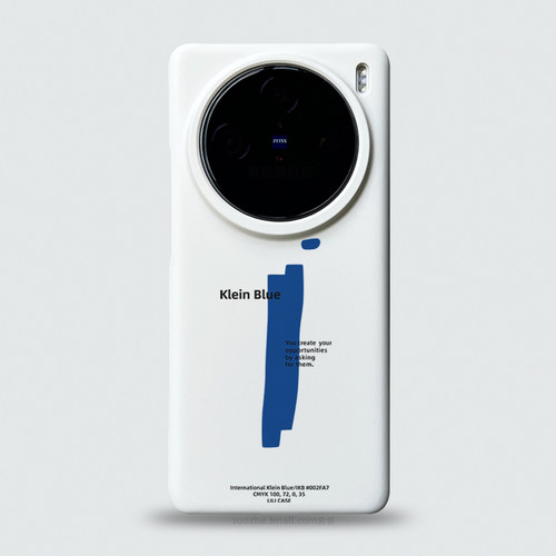 克莱因蓝适用于vivox200pro手机壳x100ultra小众极简个性创意色块英文x100s高级感白色半包超薄x90镜头不包套