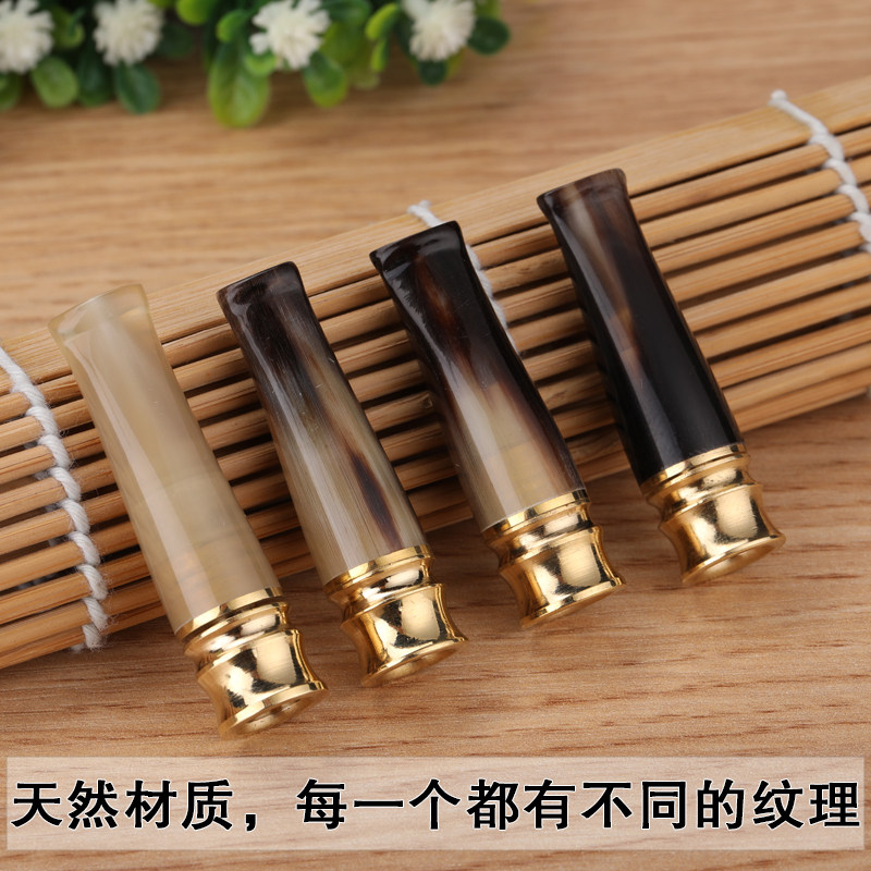 正品天然牦牛角烟嘴迷你玉色双重过滤循环拉杆型可清洗香菸净化器