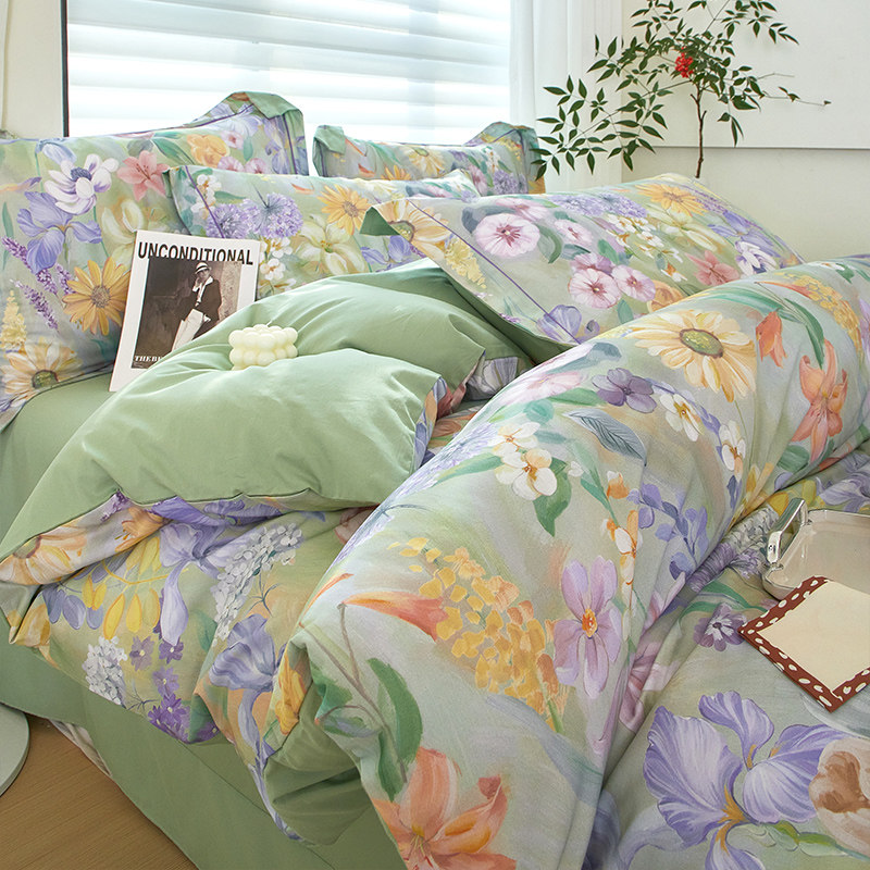 美式裸睡全棉四件套100纯棉套件春夏被套床单被罩床笠款床上用品4