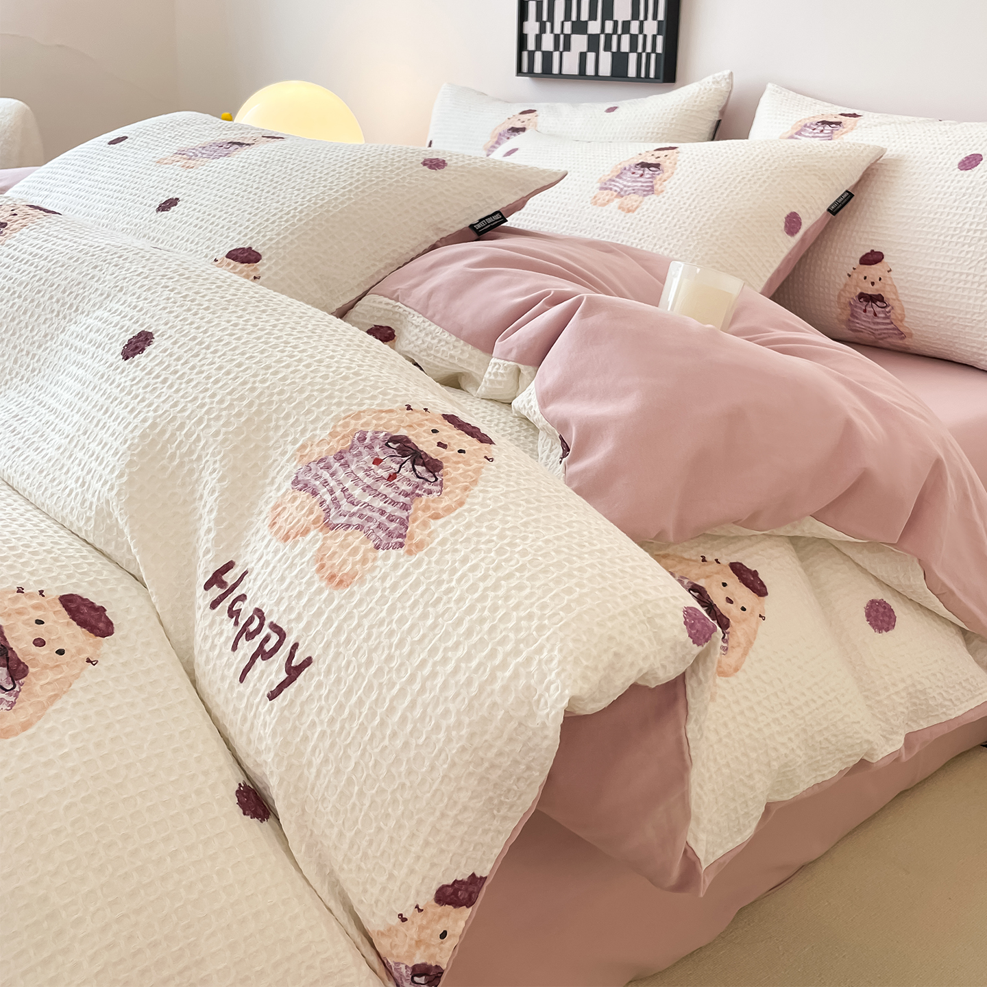 A类全棉华夫格磨毛四件套秋冬季