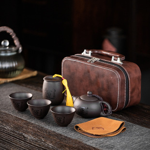 户外简约快客杯陶瓷家用式 紫砂旅行茶具套装 包功夫泡茶壶茶杯