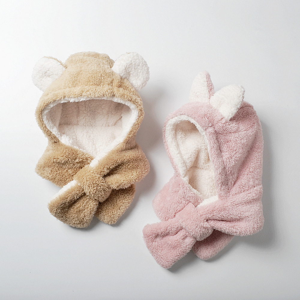 moinmlon冬季韩版新款儿童保暖护耳帽宝宝加绒厚帽子围脖一体帽