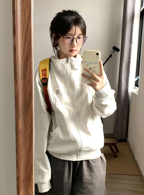 DIYUN帝韵立领开衫卫衣外套女秋季美式慵懒chic休闲夹克拉链上衣