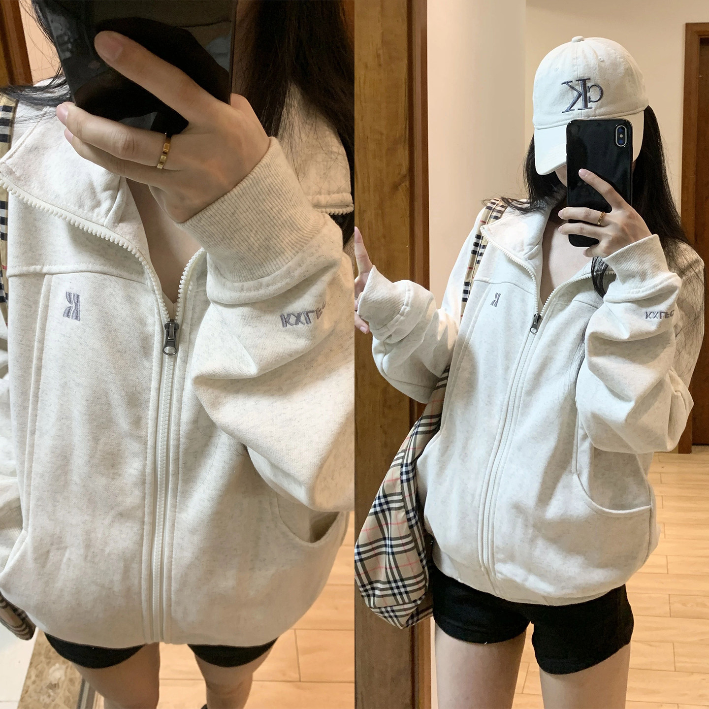DIYUN帝韵立领开衫卫衣外套女秋季美式慵懒chic休闲夹克拉链上衣