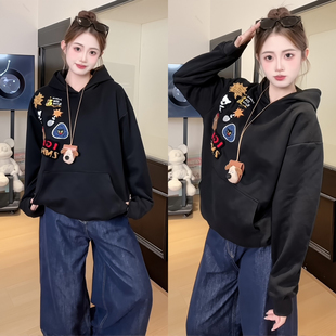 DIYUN帝韵美式高街刺绣连帽卫衣女秋季薄款宽松潮牌oversize外套