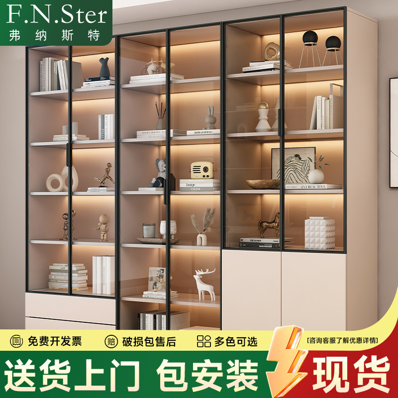 实木书柜文件柜带玻璃防尘档案收纳柜酒柜客厅展示柜办公室柜子