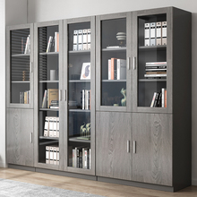 文件柜木质储物柜资料柜档案柜带玻璃门收纳柜书柜办公室背景柜子