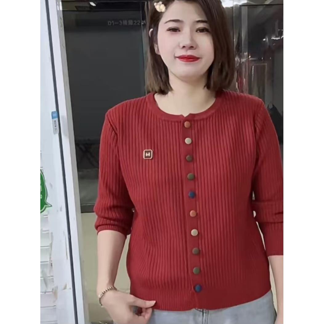 ROUMIKL春秋新款圆领针织开衫女宽松显瘦百搭毛衣外套上衣打底衫