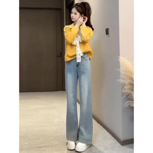 ROUMIKL2025新款超好看黄色针织衫阔腿裤套装女秋季小个子减龄显