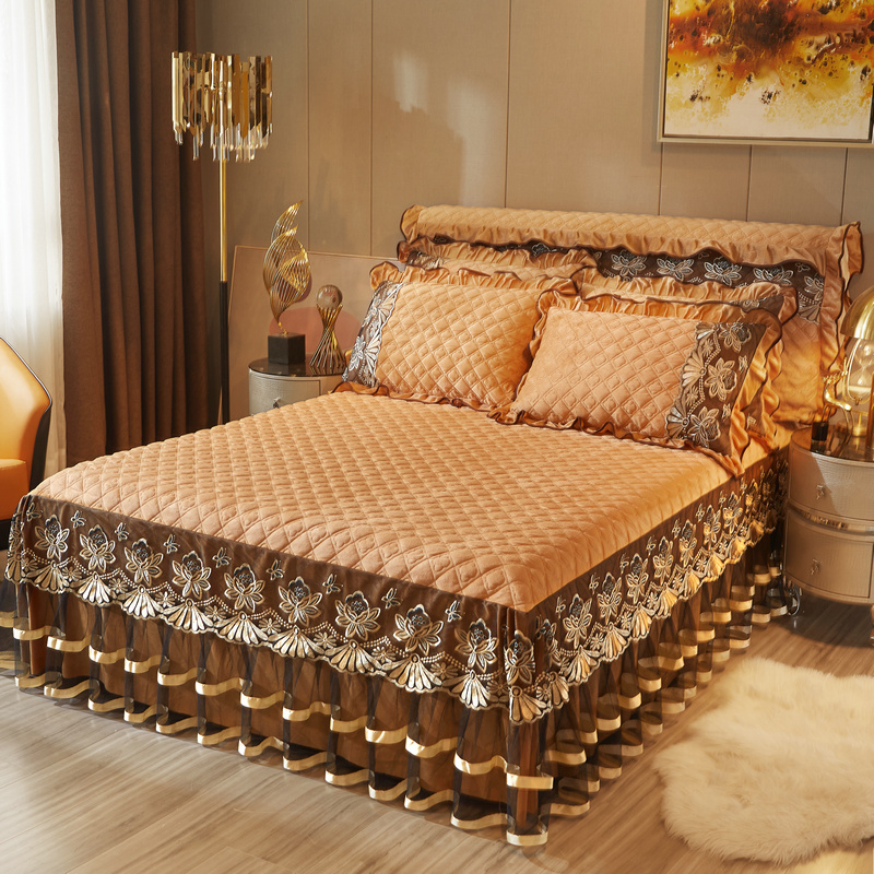 高档水晶绒防滑冬季加厚夹棉床裙